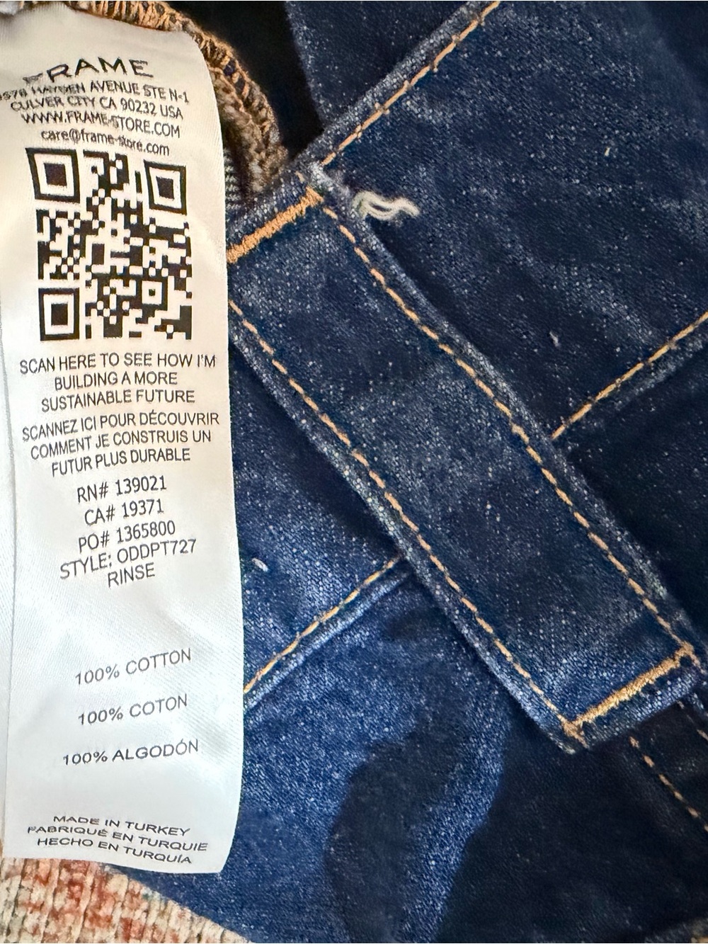 FRAME Oversized Luxury Jeans 24 Rinse Dark Wash Cuffed Straight Leg 100% Cotton - Picture 12 of 12
